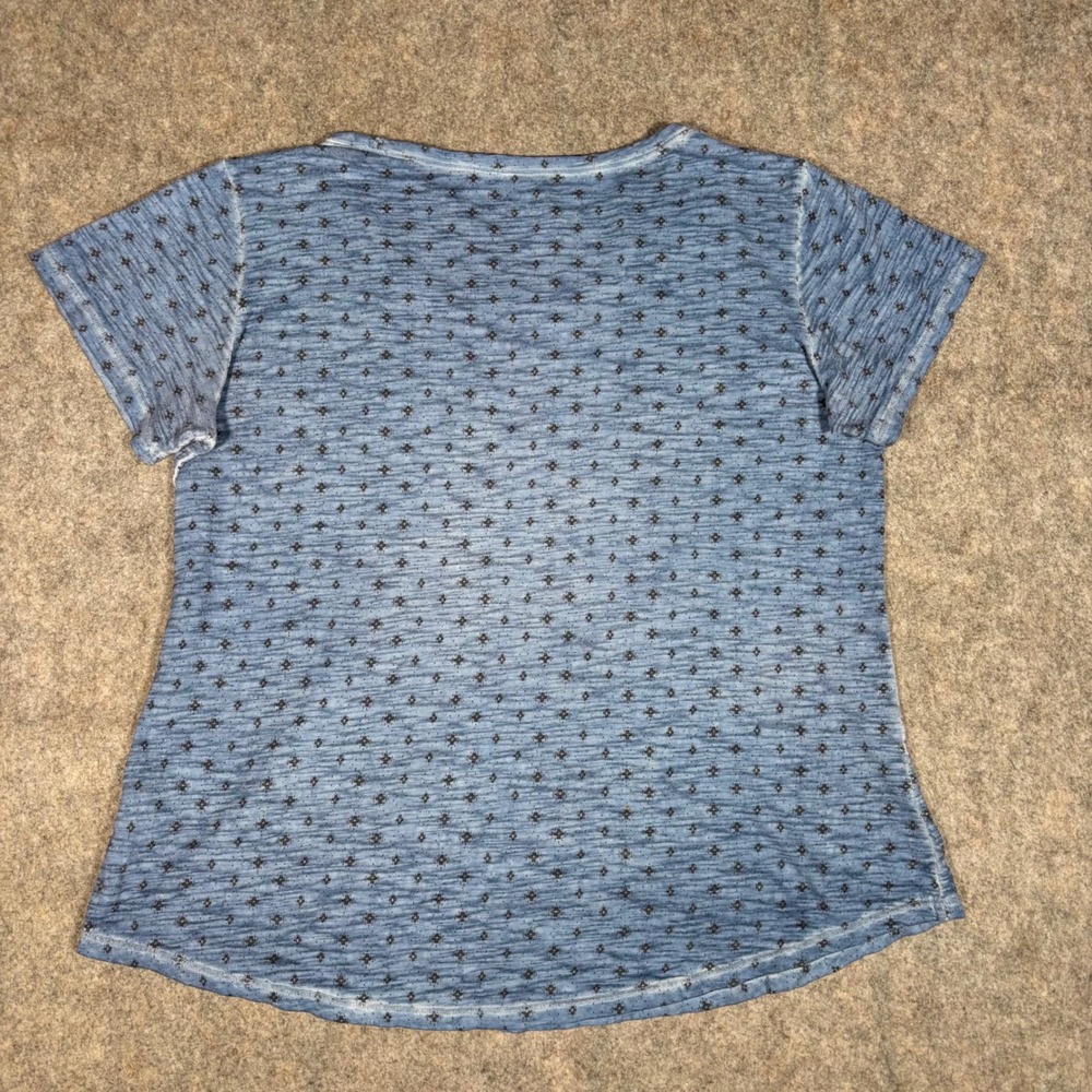 Orvis T-Shirt Womens L Blue Geometric Print Cotton‎ Slub Peru Short Sleeve 28M2